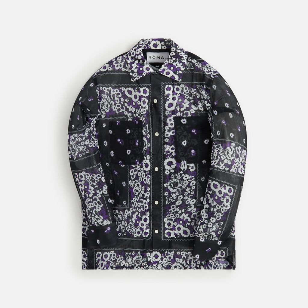 Noma Chiffon Open Collar Shirt - Draw Your Garden Black