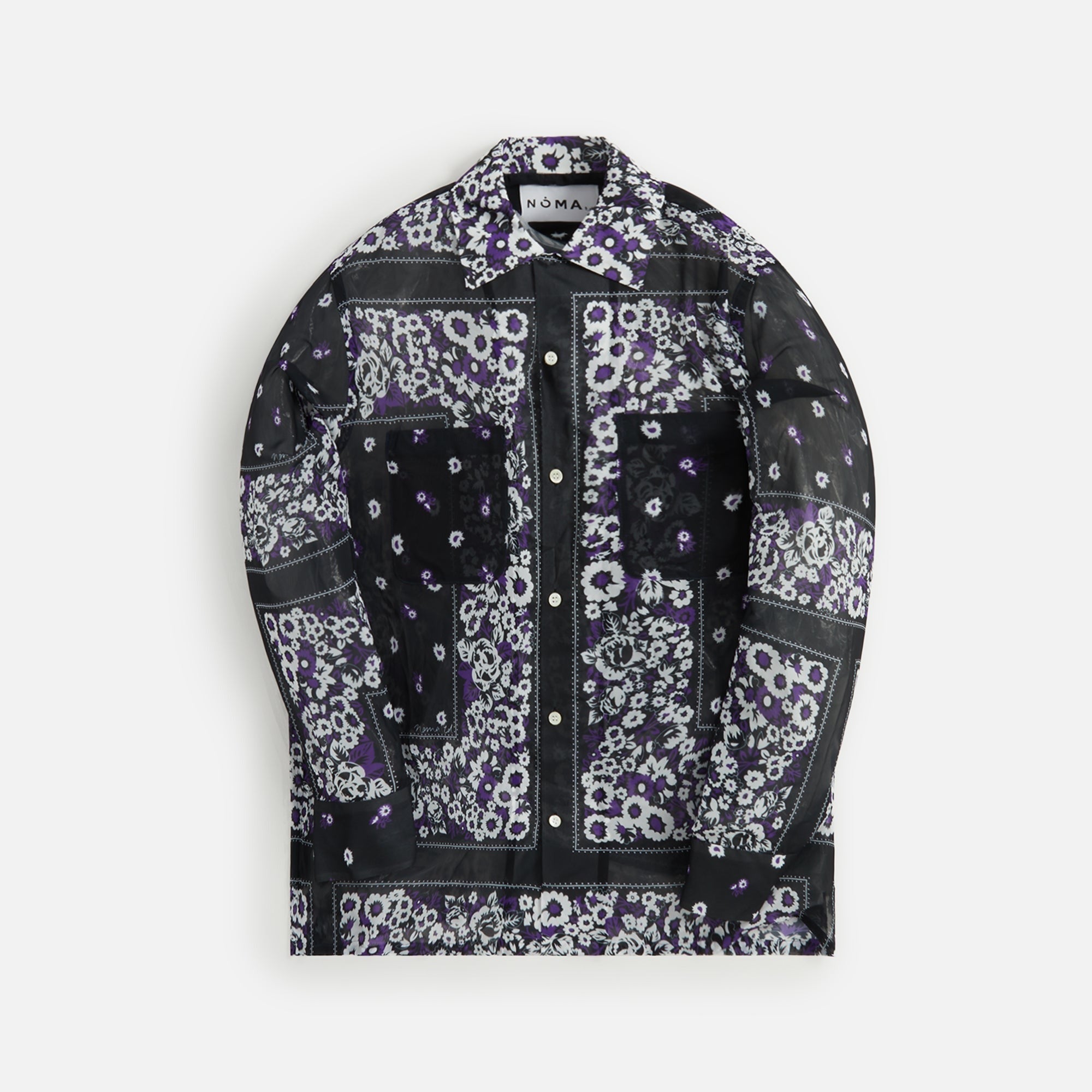 Noma Chiffon Open Collar Shirt - Draw Your Garden Black