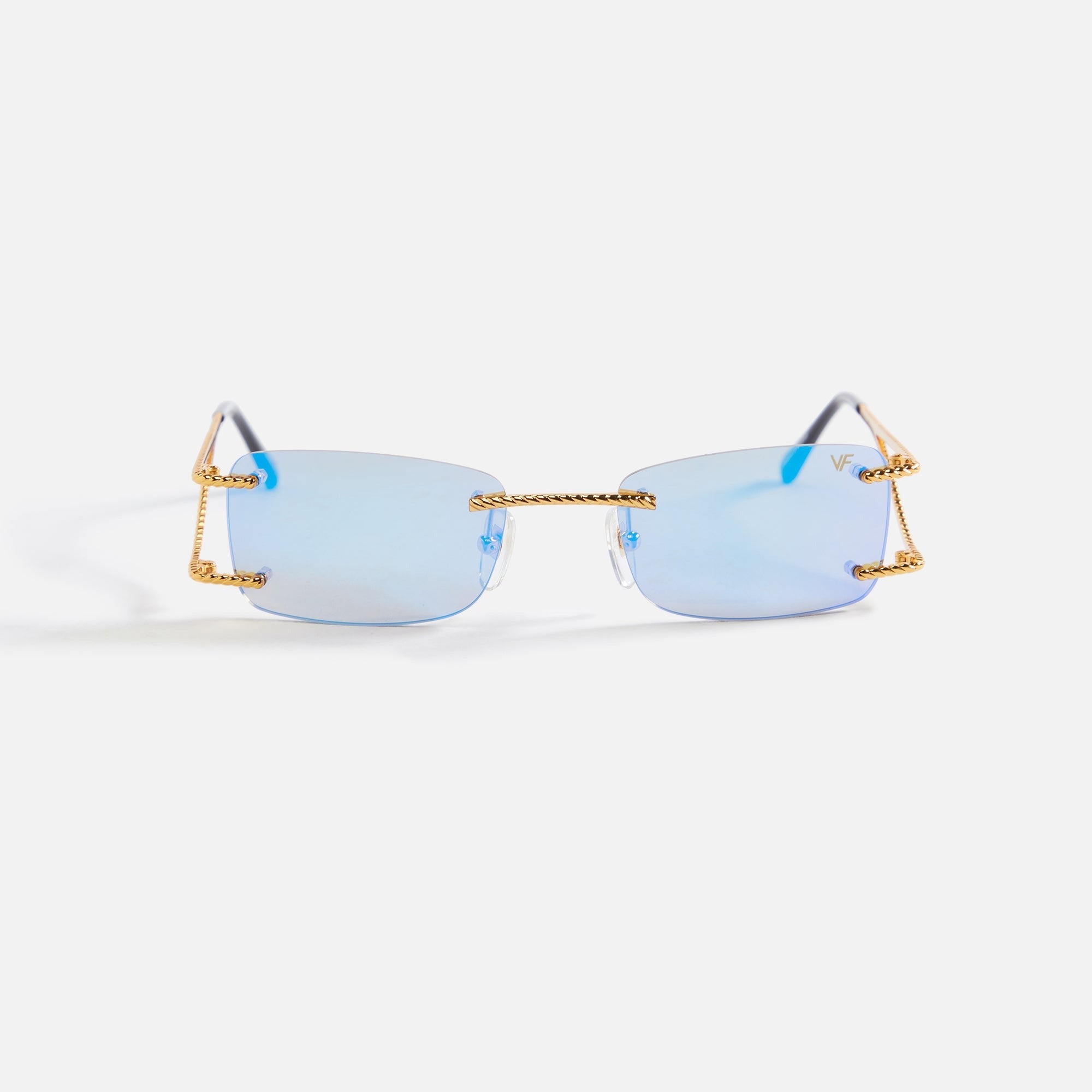 Vintage Frames Wall Street Drill Mount 24KT Gold Sunglasses - Smoke Flash Blue