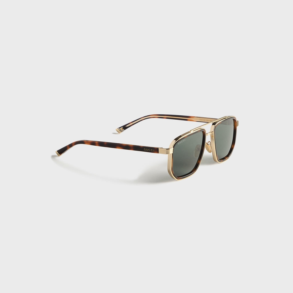 Gucci GG2073S Navigator Frame Sunglasses - Gold / Havana / Green