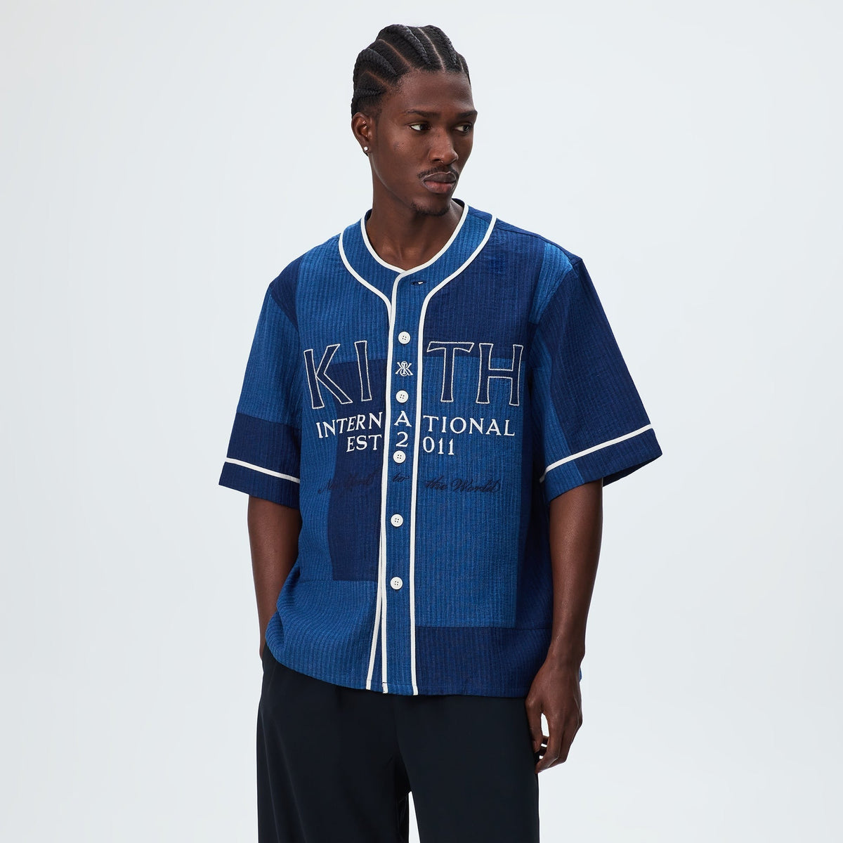 Kith Patchwork Indigo Seersucker Short Sleeve Daley Shirt - Indigo