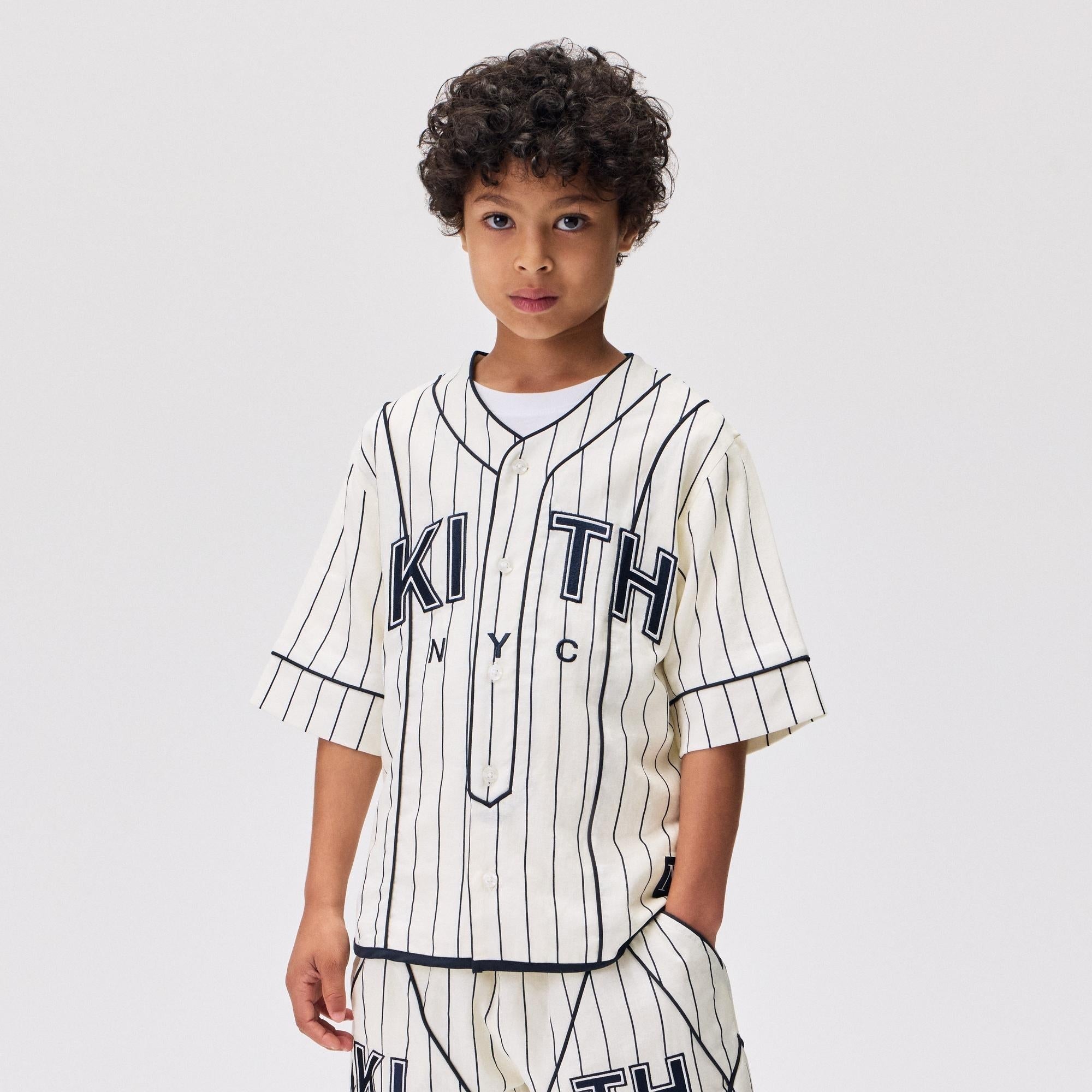 Kith Kids Pinstripe Baseball Shirt - Silk