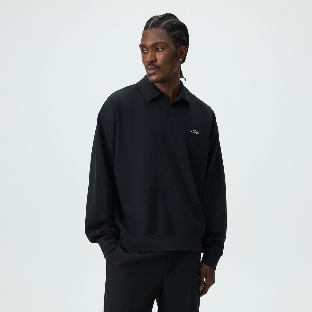 Kith Micro Waffle Nelson Rugby Pullover - Black