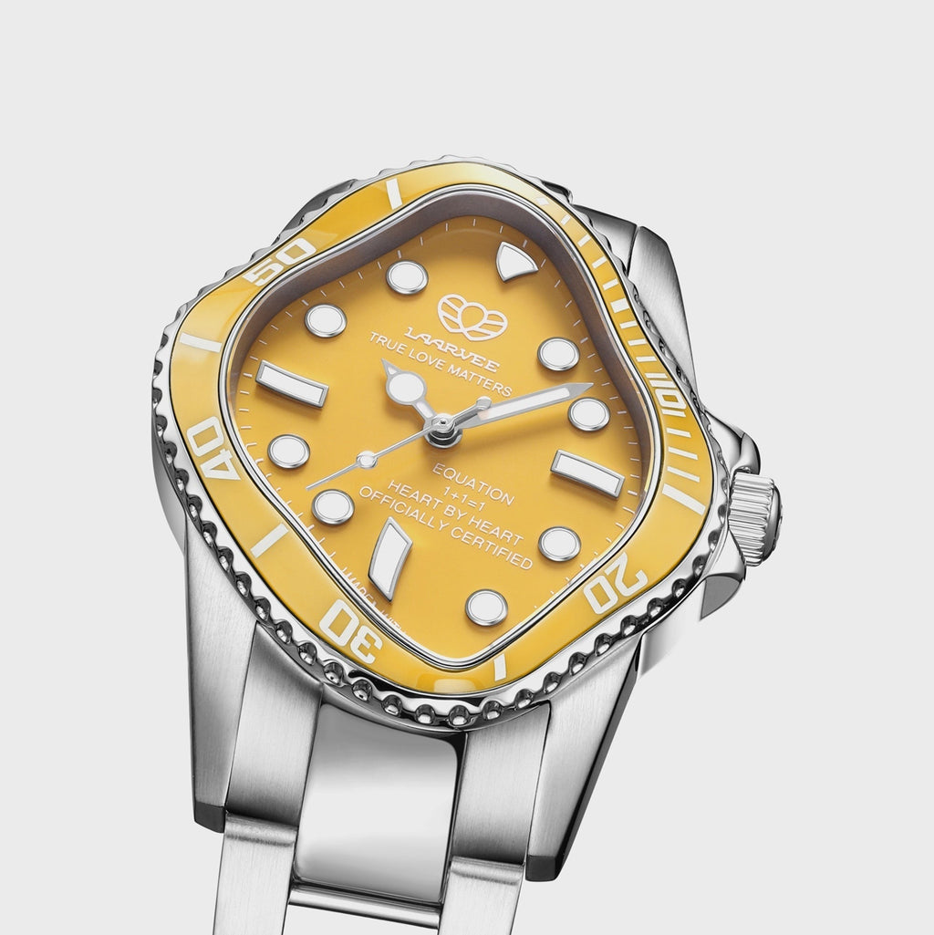 LAARVEE Silver Precision Steel Watch - Yellow Ceramic Bezel / Yellow Dial