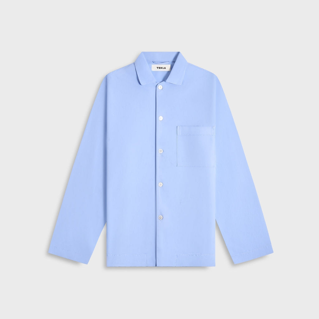 Tekla Poplin Long Sleeve Pyjama Shirt - Solid Cornflower