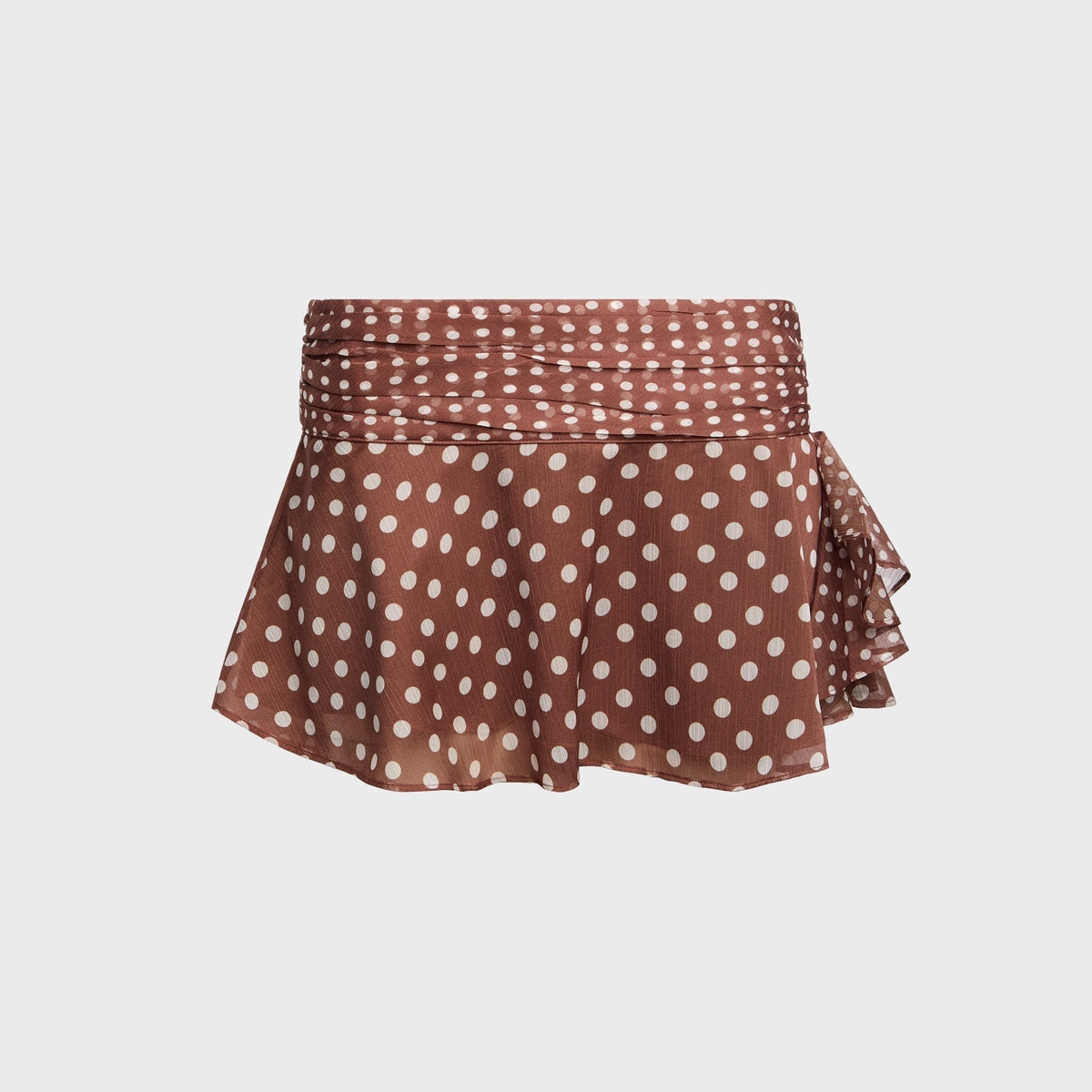 GUIZIO Crinkled Dot Chiffon Slit Mini Skirt - Espresso