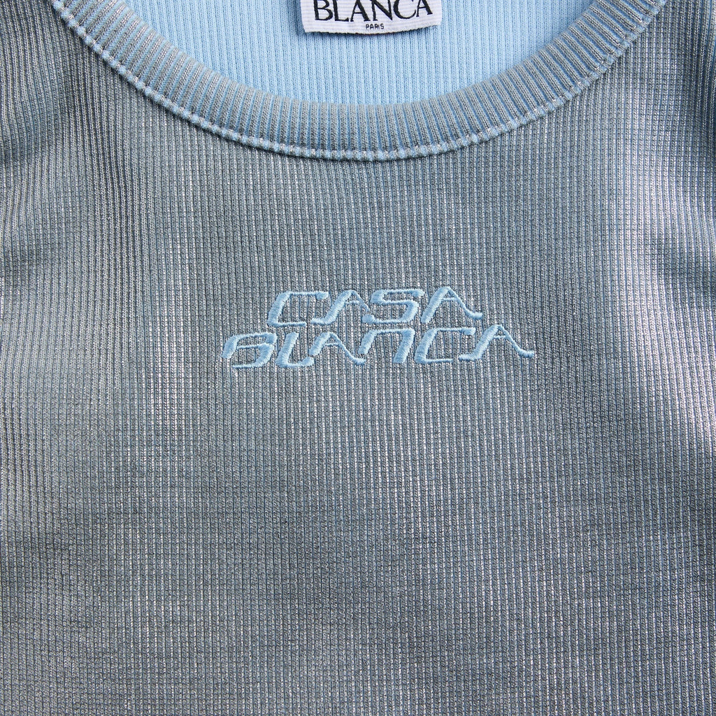 Casablanca Ribbed Silver Plated Tank Top - Silver / Blue