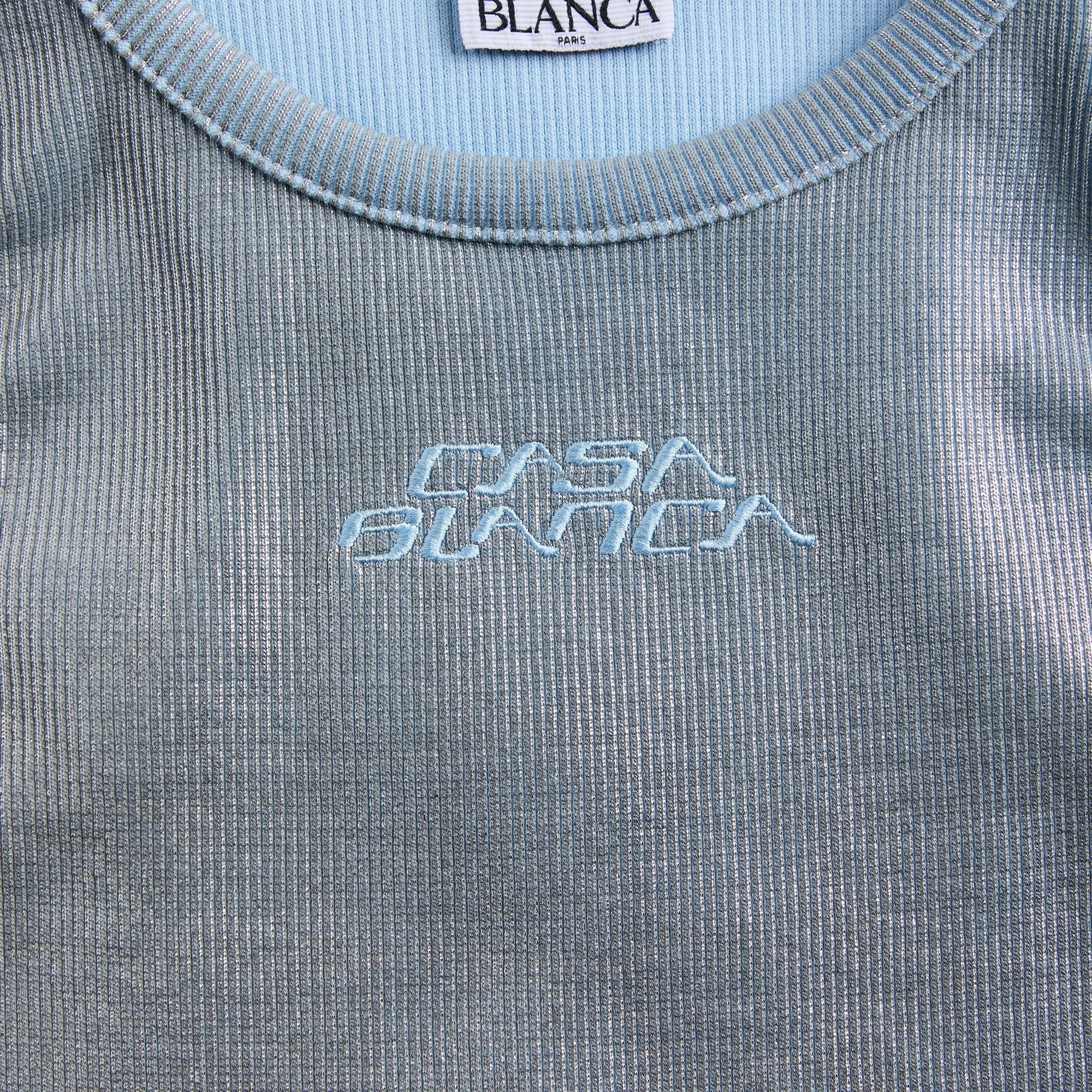 Casablanca Ribbed Silver Plated Tank Top - Silver / Blue