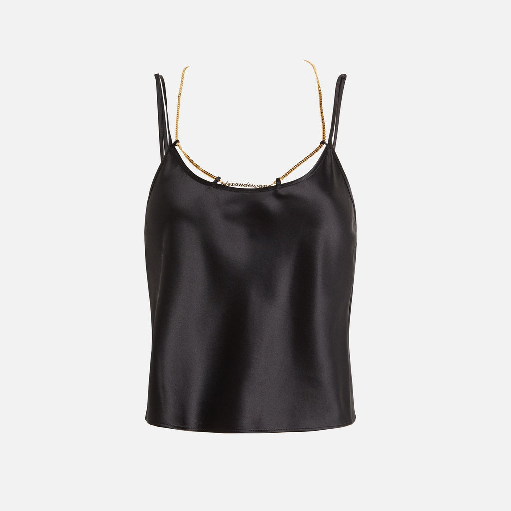 Alexander Wang Cami Slip Top with Gold Nameplate - Black