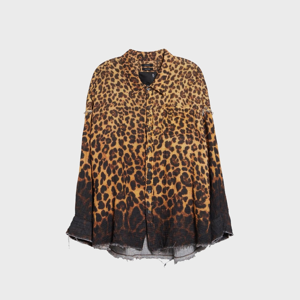 R13 Shredded Seam Drop Neck Shirt - Dipped Brown Leopard