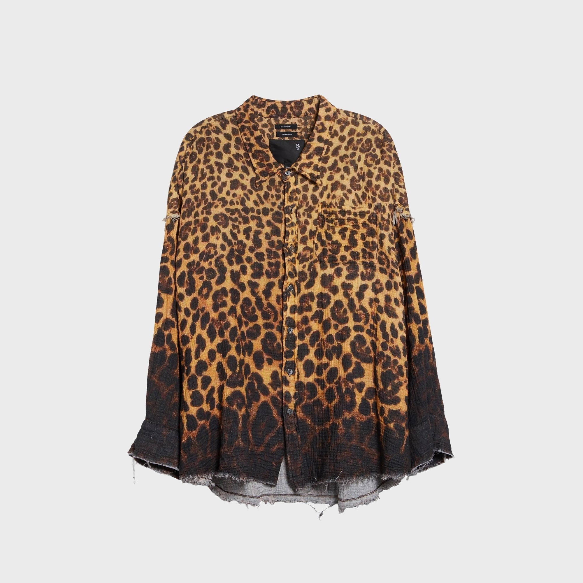 R13 Shredded Seam Drop Neck Shirt - Dipped Brown Leopard