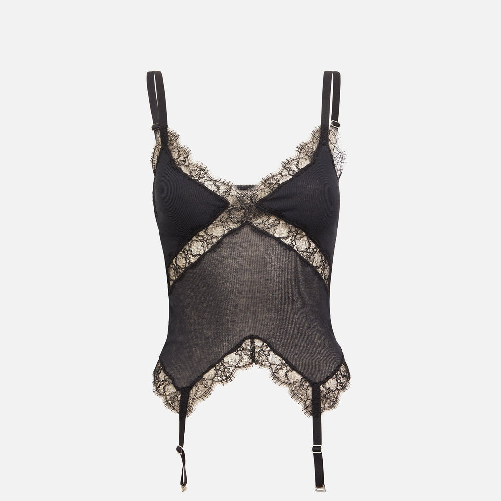 Dion Lee Lace Rib Garter Tank - Black