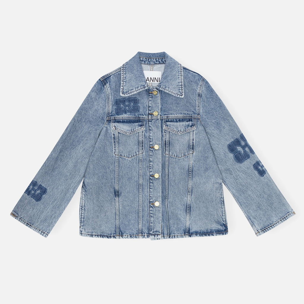Ganni Patch Denim Jacket - Blue Stone