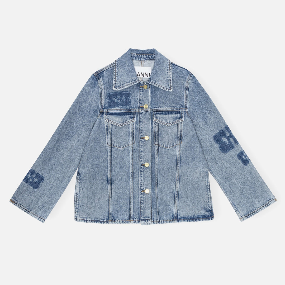 Ganni Patch Denim Jacket - Blue Stone