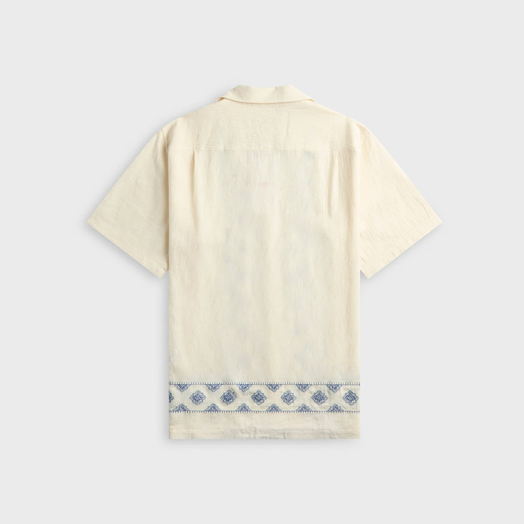 Orlebar Brown Maitan Relaxed Fit Carnival Embroidery Shirt - White Sand / Nightfall Blue