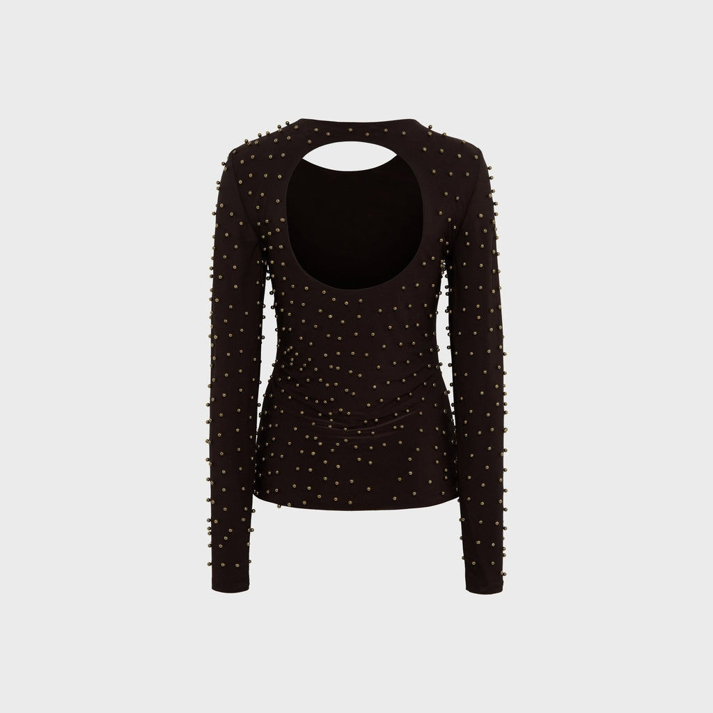 Siedres Odel Studded Open Back Longsleeve Top - Brown