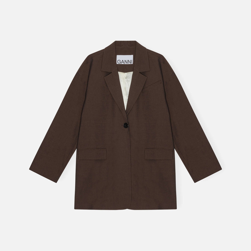 Ganni Drapey Melange Dropped Shoulder Boxy Blazer - Mole