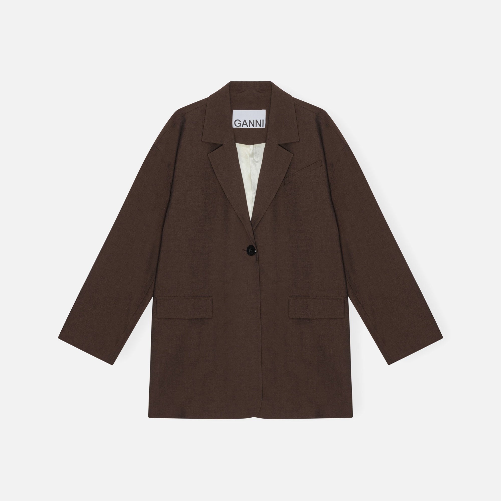 Ganni Drapey Melange Dropped Shoulder Boxy Blazer - Mole