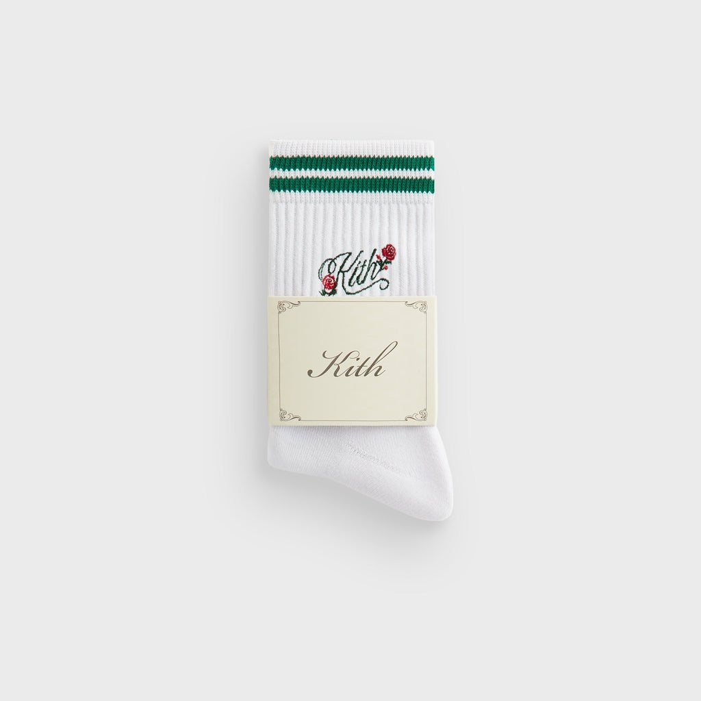 Kith Double Striped Floral Cotton Mid Crew Socks - Conifer