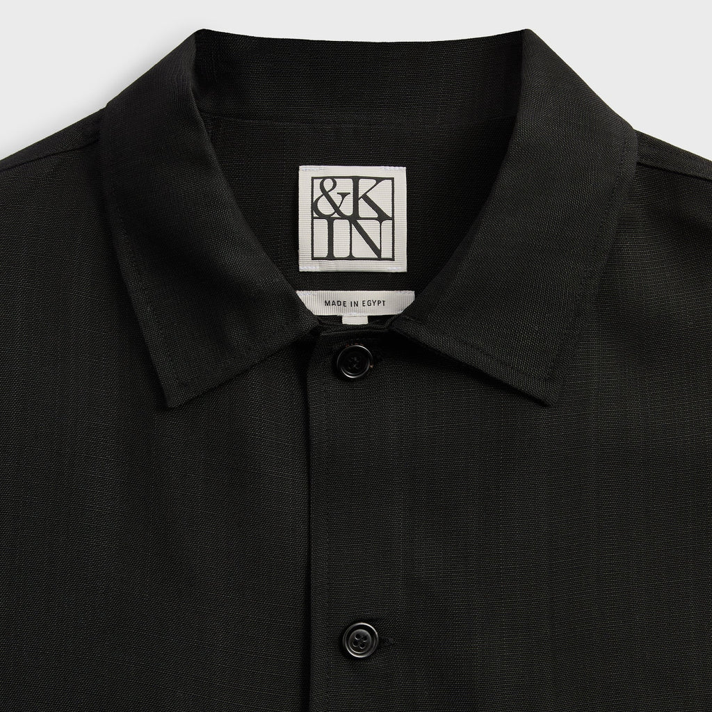 &Kin Textured Viscose Ace Buttondown - Black