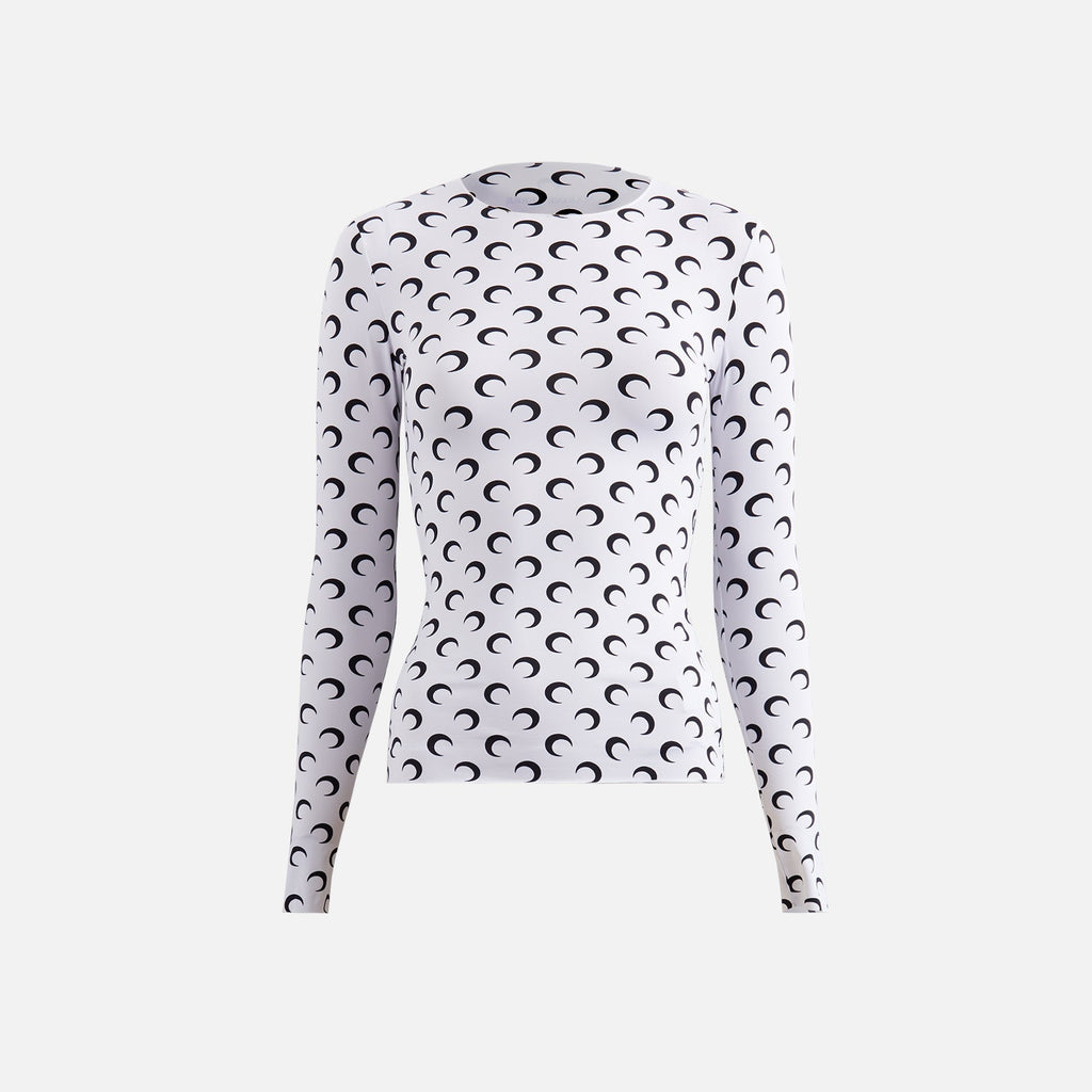 Marine Serre Moon Printed Jersey Second Skin Top - White
