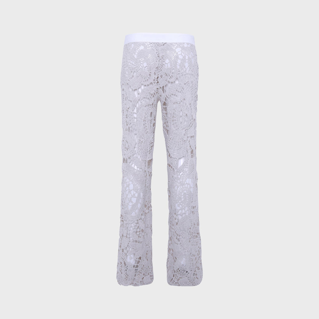 Siedres Leane Straight Leg Crochet Lace-Up Pant - Ecru