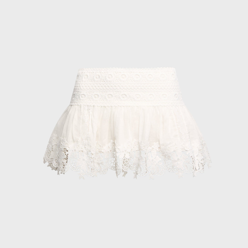 GUIZIO Ell Lace Trim Mini Skirt - Ivory