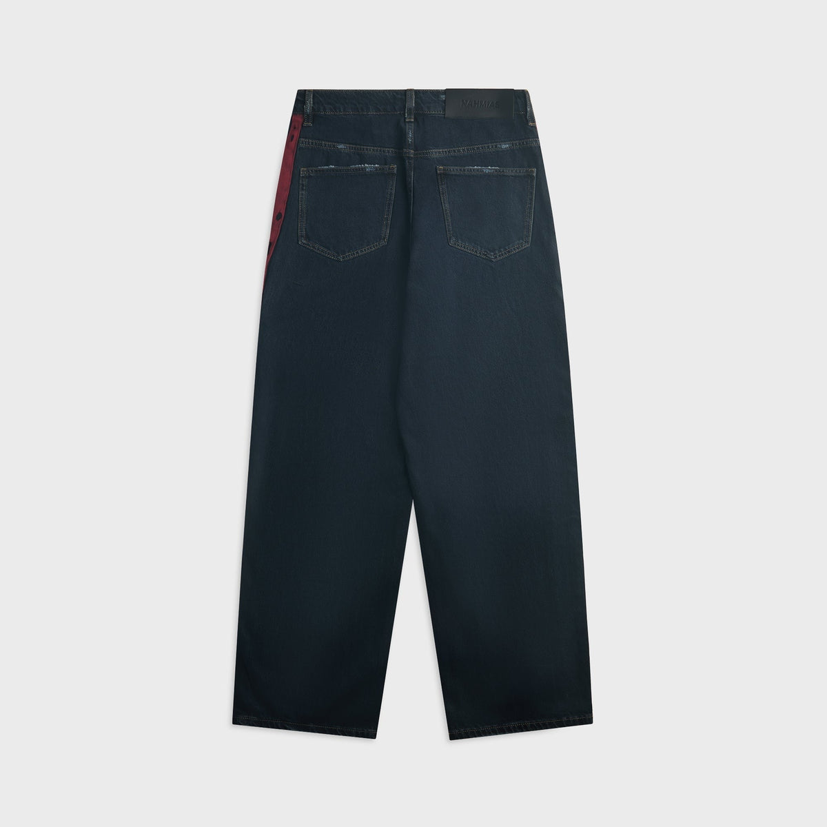 NAHMIAS Baggy Fit Destroyed Denim Track Jean - Dark indigo Wash Denim
