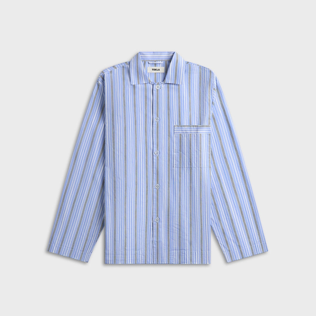 Tekla Poplin Long-Sleeved Pyjama Shirt - Stave Stripes
