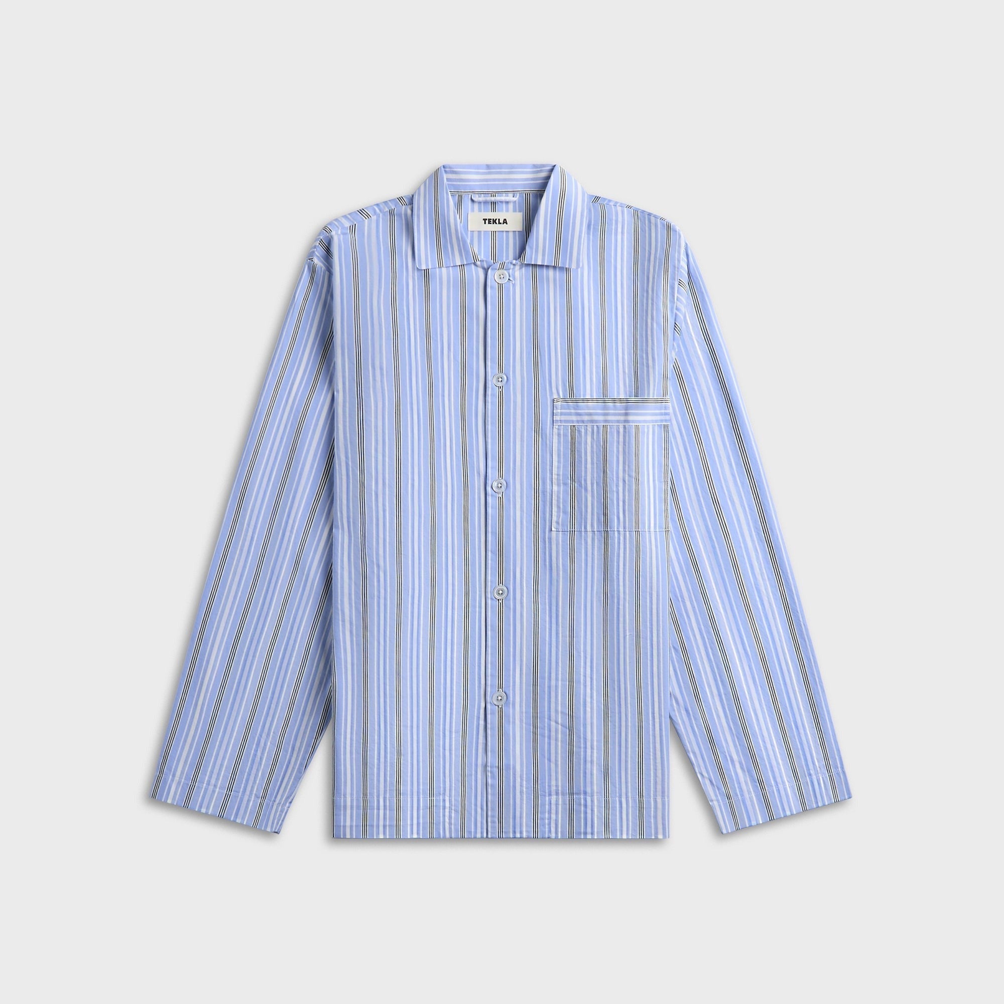 Tekla Poplin Long-Sleeved Pyjama Shirt - Stave Stripes