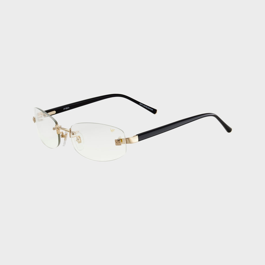 Vintage Frames Ibiza Rimless Drill Mount 24kt Yellow Gold Sunglasses - Asphalt Gradient