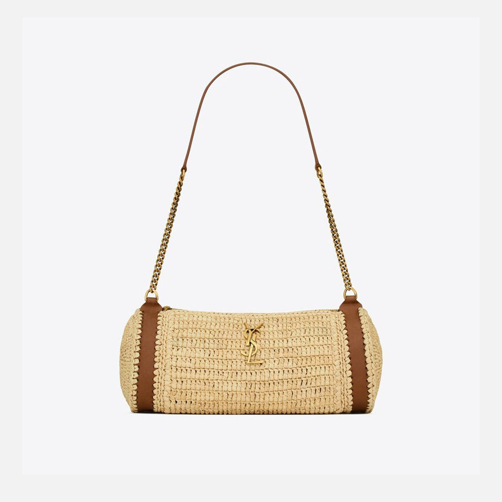 Saint Laurent Cilindre Rafia Handbag - Naturale