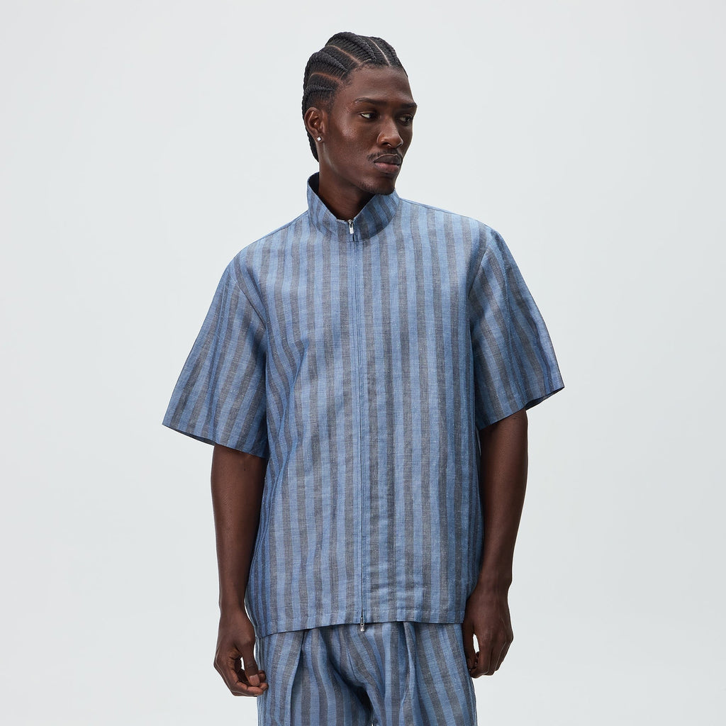 Kith Spun Silk Linen Stripe Colton Zip Front Shirt - Guide
