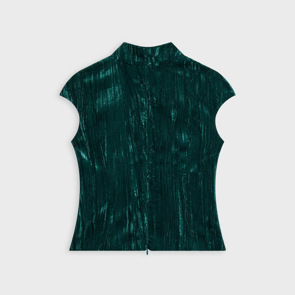 Kim Shui Crushed Velvet Qipao Top with Keyhole - Emerald
