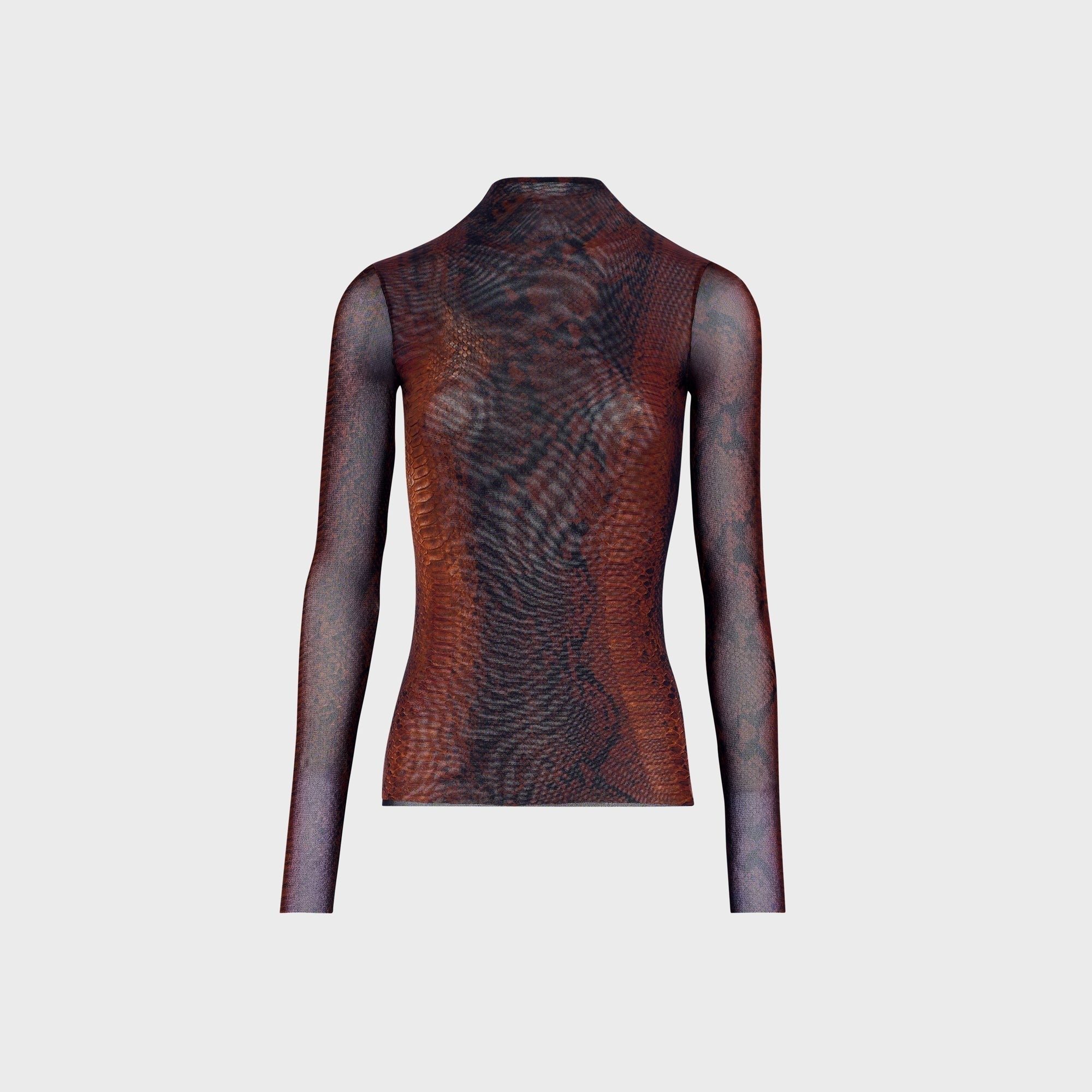 Jean Paul Gaultier Mesh High Neck Long Sleeve Top - Printed Python