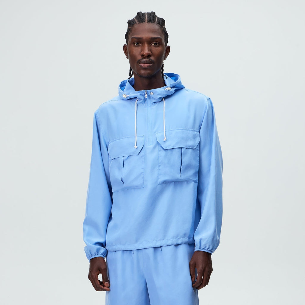 &Kin Washed Silk Habotai Quarter Zip Raj Jacket - Millstream