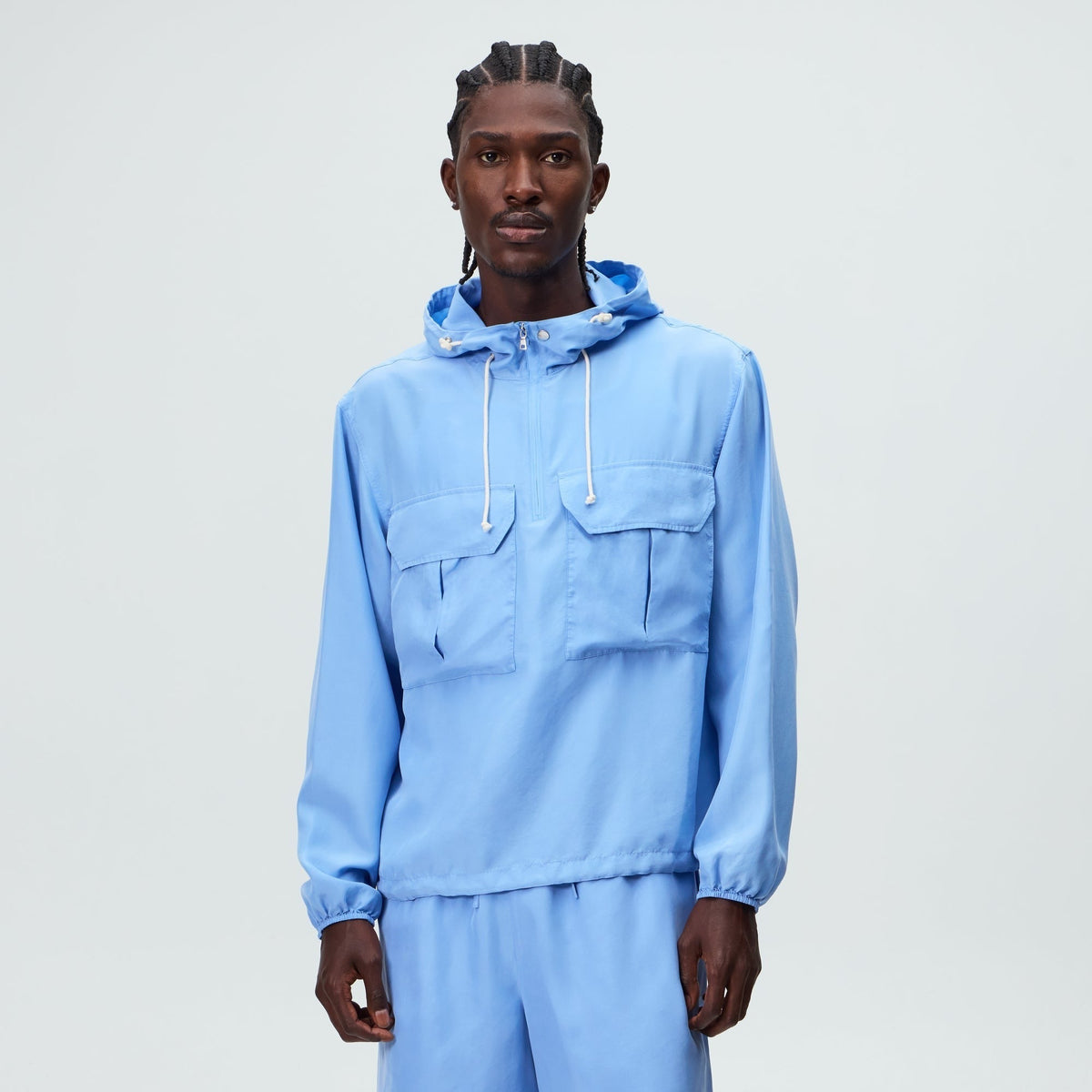 &Kin Washed Silk Habotai Quarter Zip Raj Jacket - Millstream