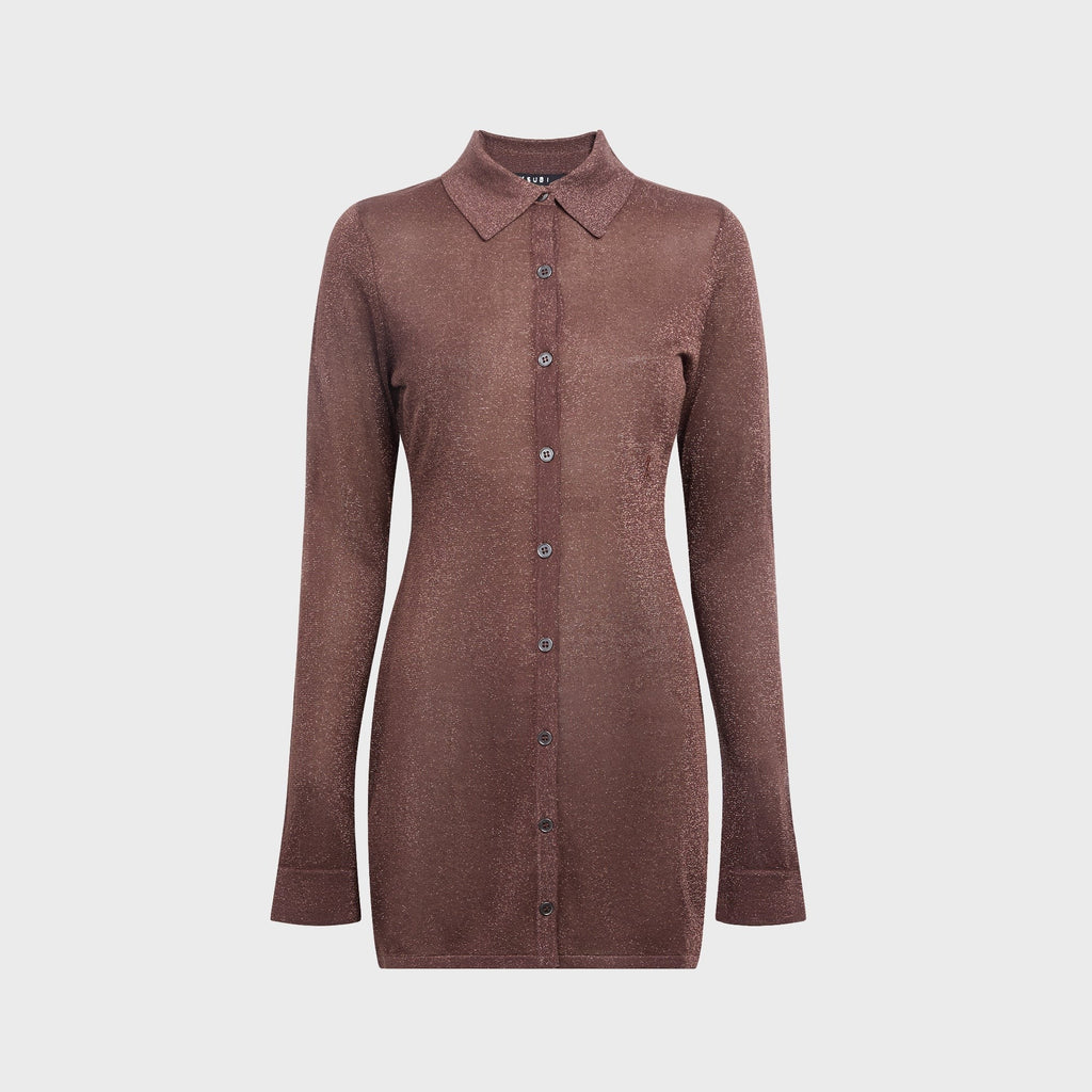 Ksubi Devin Long Sleeve Shirtdress - Stone Lurex