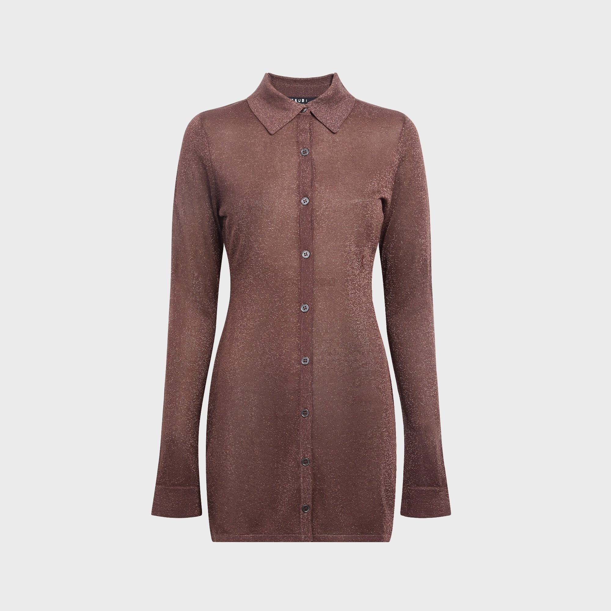 Ksubi Devin Long Sleeve Shirtdress - Stone Lurex