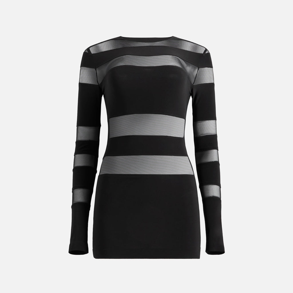 Norma Kamali Spliced Long Sleeve Pickleball Dress - Black