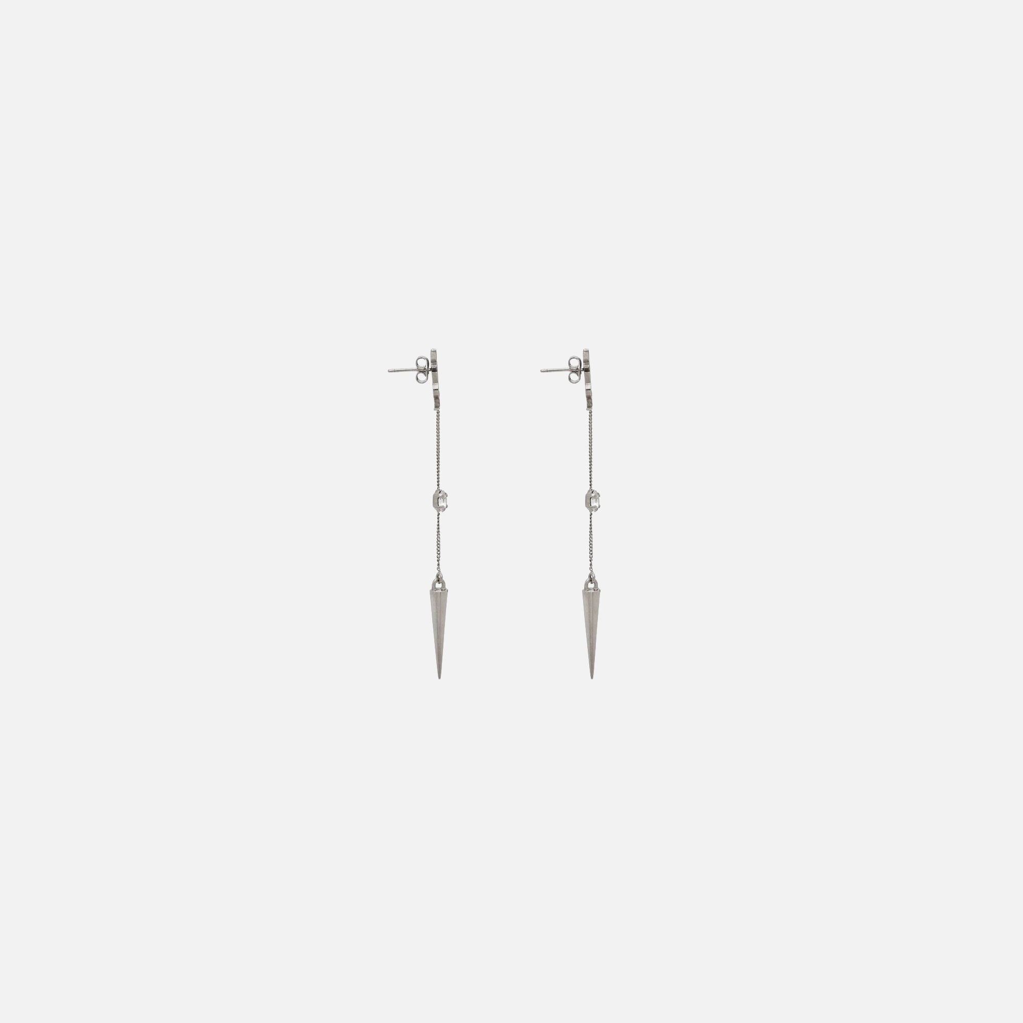 Saint Laurent YSL Rhinestone Spike Earrings - Palladium