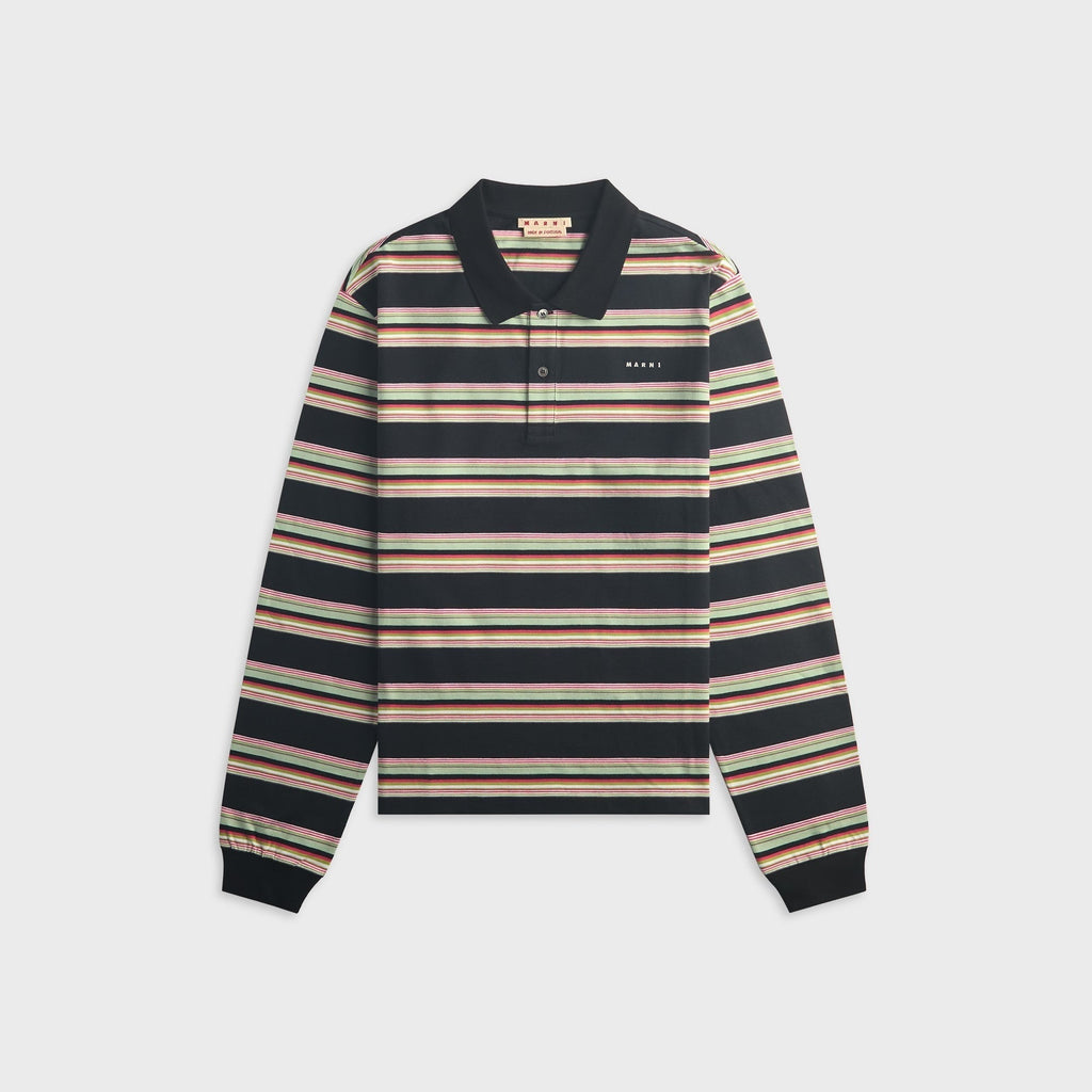 Marni Striped Cotton Polo Shirt - Pale Mint