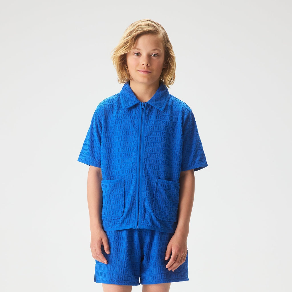 Kith Kids Textured Monogram Zip Front Camp Shirt - Greek